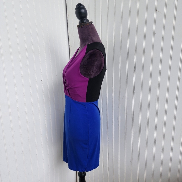 CALVIN KLEIN Sheath Dress Purple Black Blue Color Block Sleeveless Sletch Sz S - Picture 4 of 12